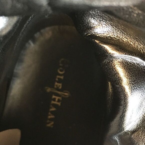 COLE HAAN Black Flat Leather Riding Boots With Ankle Strap 7 - Picture 9 of 9